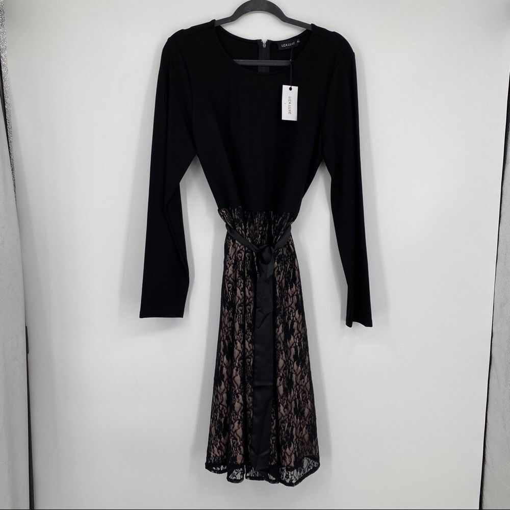 NWT ModCloth Liza Luxe Floral Lace A-Line Long Sleeves Self Tie Midi Dress XL